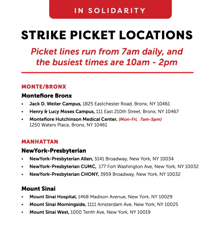 strike picket locations/times